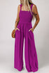 Solid Smocked Square Neck Sleeveless Pocket Jumpsuit