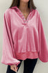 Solid Snap Buttons Collared Balloon Sleeve Oversized Sweatshirt