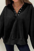 Solid Snap Buttons Collared Balloon Sleeve Oversized Sweatshirt