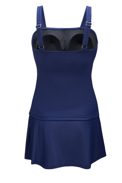 Solid Square Neck Sleeveless Tankini Swimsuit