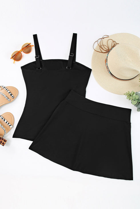 Solid Square Neck Sleeveless Tankini Swimsuit