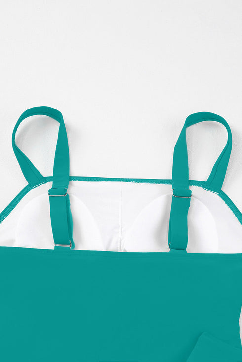 Solid Square Neck Sleeveless Tankini Swimsuit