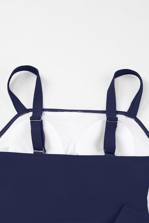 Solid Square Neck Sleeveless Tankini Swimsuit