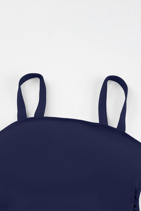 Solid Square Neck Sleeveless Tankini Swimsuit