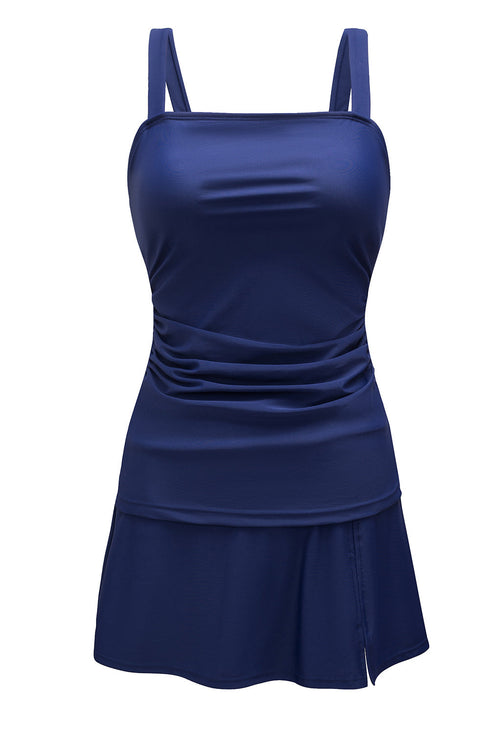 Solid Square Neck Sleeveless Tankini Swimsuit