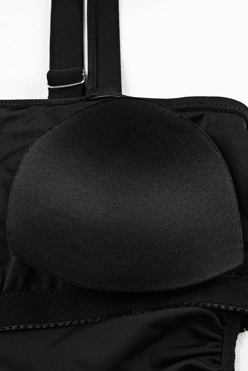 Solid Square Neck Sleeveless Tankini Swimsuit