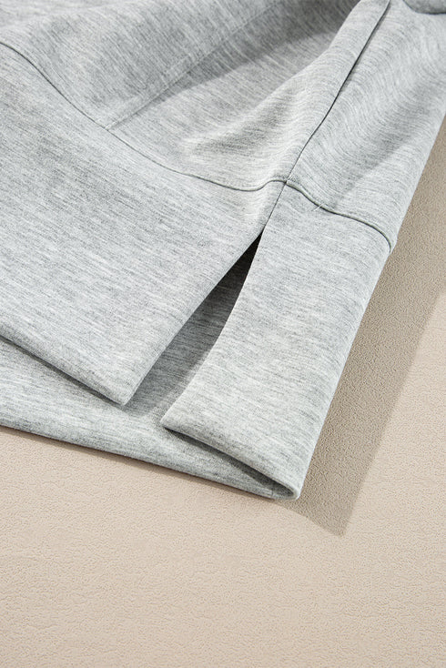 Solid Stand Neck Zipped Sweatshirt Casual Short Sets