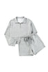 Solid Stand Neck Zipped Sweatshirt Casual Short Sets
