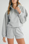 Solid Stand Neck Zipped Sweatshirt Casual Short Sets