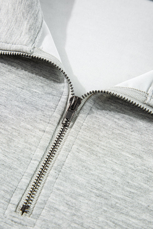 Solid Stand Neck Zipped Sweatshirt Casual Short Sets