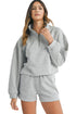 Solid Stand Neck Zipped Sweatshirt Casual Short Sets