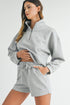 Solid Stand Neck Zipped Sweatshirt Casual Short Sets