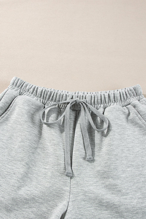 Solid Stand Neck Zipped Sweatshirt Casual Short Sets