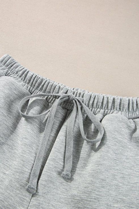 Solid Stand Neck Zipped Sweatshirt Casual Short Sets