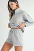 Solid Stand Neck Zipped Sweatshirt Casual Short Sets