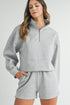 Solid Stand Neck Zipped Sweatshirt Casual Short Sets
