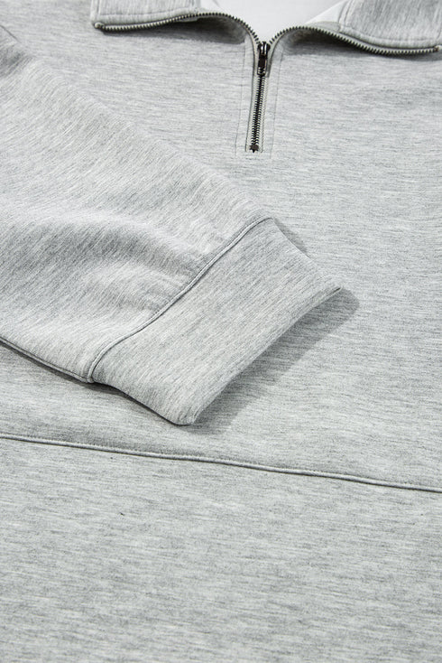 Solid Stand Neck Zipped Sweatshirt Casual Short Sets
