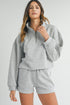 Solid Stand Neck Zipped Sweatshirt Casual Short Sets