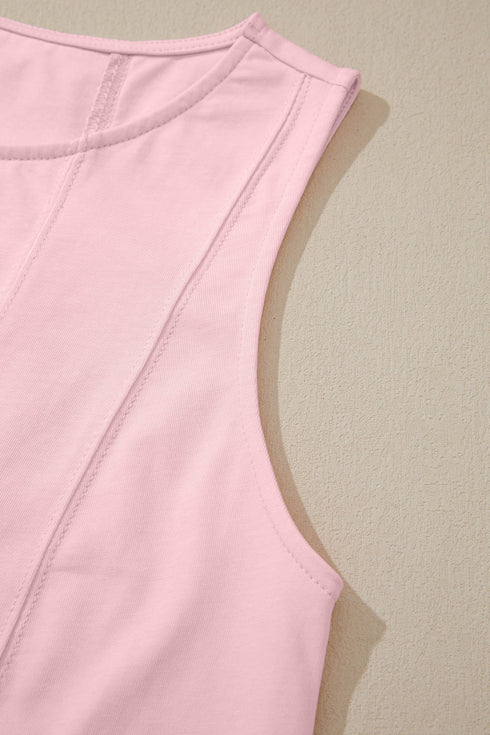 Solid Stitched Detail Loose Tank Top Short Set