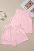 Solid Stitched Detail Loose Tank Top Short Set