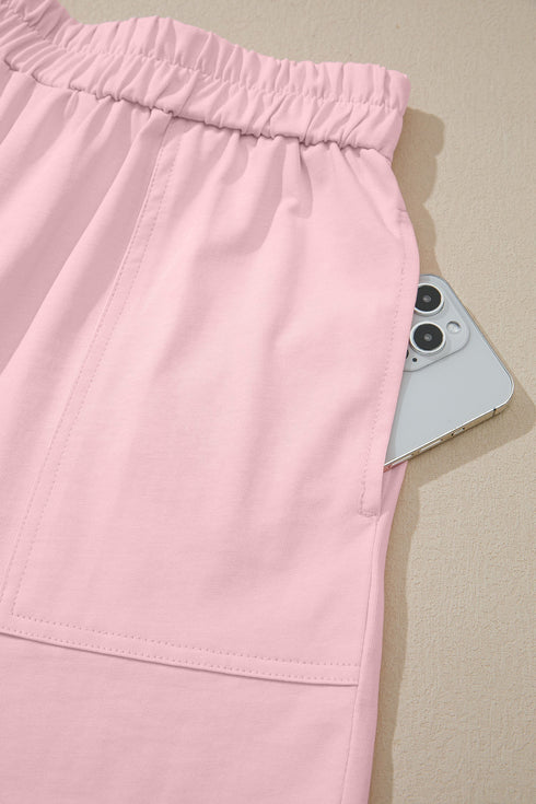 Solid Stitched Detail Loose Tank Top Short Set