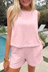 Solid Stitched Detail Loose Tank Top Short Set
