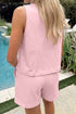 Solid Stitched Detail Loose Tank Top Short Set