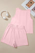 Solid Stitched Detail Loose Tank Top Short Set
