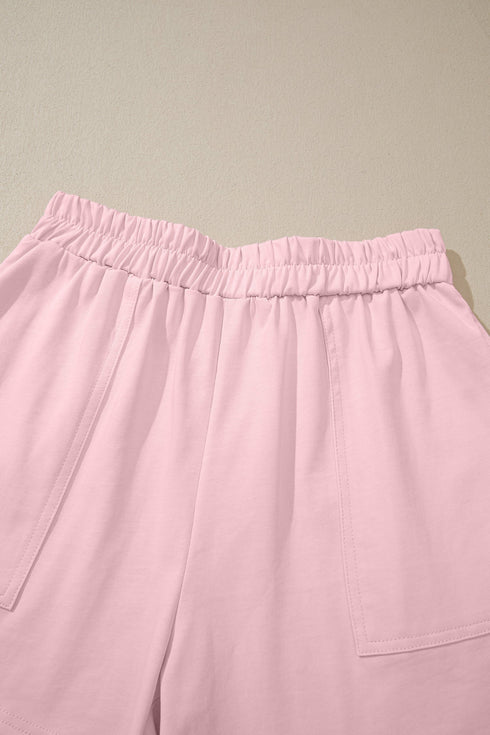 Solid Stitched Detail Loose Tank Top Short Set