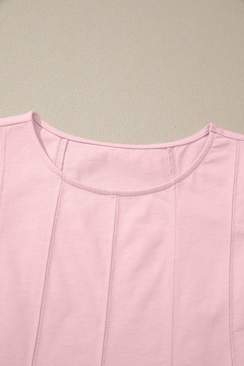 Solid Stitched Detail Loose Tank Top Short Set