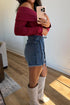 Solid Stretch Denim Wrap Tied Waist Skort