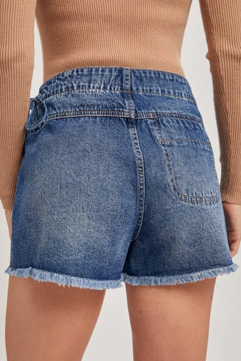 Solid Stretch Denim Wrap Tied Waist Skort