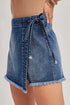 Solid Stretch Denim Wrap Tied Waist Skort