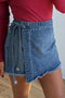 Solid Stretch Denim Wrap Tied Waist Skort