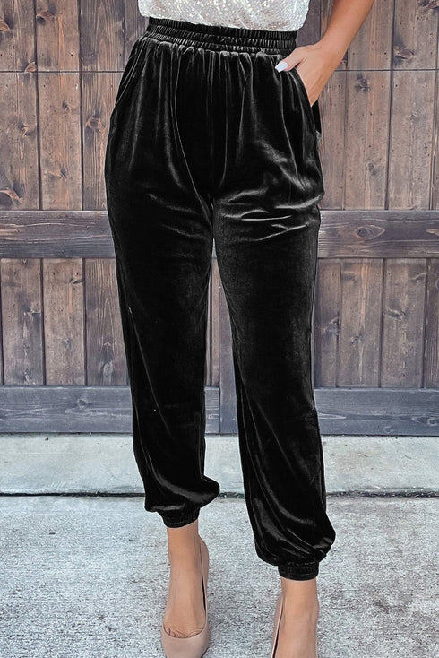 Solid Stretch Velvet Relaxed Lounge Jogger Pants