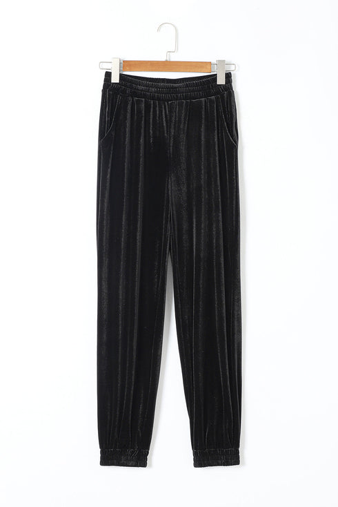 Solid Stretch Velvet Relaxed Lounge Jogger Pants