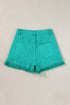 Solid Stretchy Frayed Edge Mid Rise Denim Shorts
