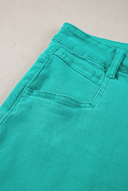 Solid Stretchy Frayed Edge Mid Rise Denim Shorts