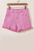 Solid Stretchy Frayed Edge Mid Rise Denim Shorts