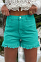 Solid Stretchy Frayed Edge Mid Rise Denim Shorts