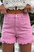 Solid Stretchy Frayed Edge Mid Rise Denim Shorts