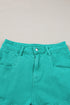Solid Stretchy Frayed Edge Mid Rise Denim Shorts