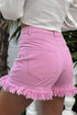Solid Stretchy Frayed Edge Mid Rise Denim Shorts