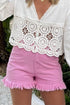 Solid Stretchy Frayed Edge Mid Rise Denim Shorts
