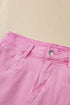 Solid Stretchy Frayed Edge Mid Rise Denim Shorts
