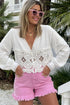 Solid Stretchy Frayed Edge Mid Rise Denim Shorts