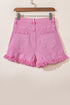 Solid Stretchy Frayed Edge Mid Rise Denim Shorts