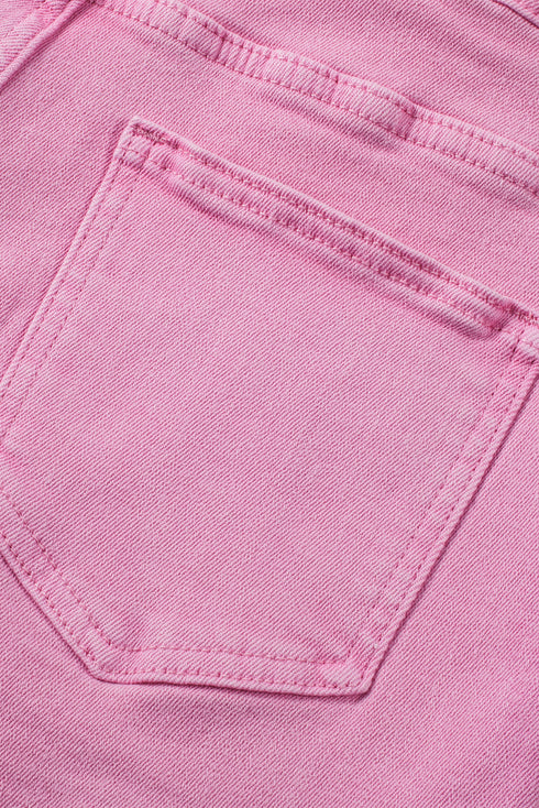 Solid Stretchy Frayed Edge Mid Rise Denim Shorts