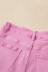 Solid Stretchy Frayed Edge Mid Rise Denim Shorts