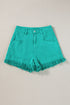 Solid Stretchy Frayed Edge Mid Rise Denim Shorts